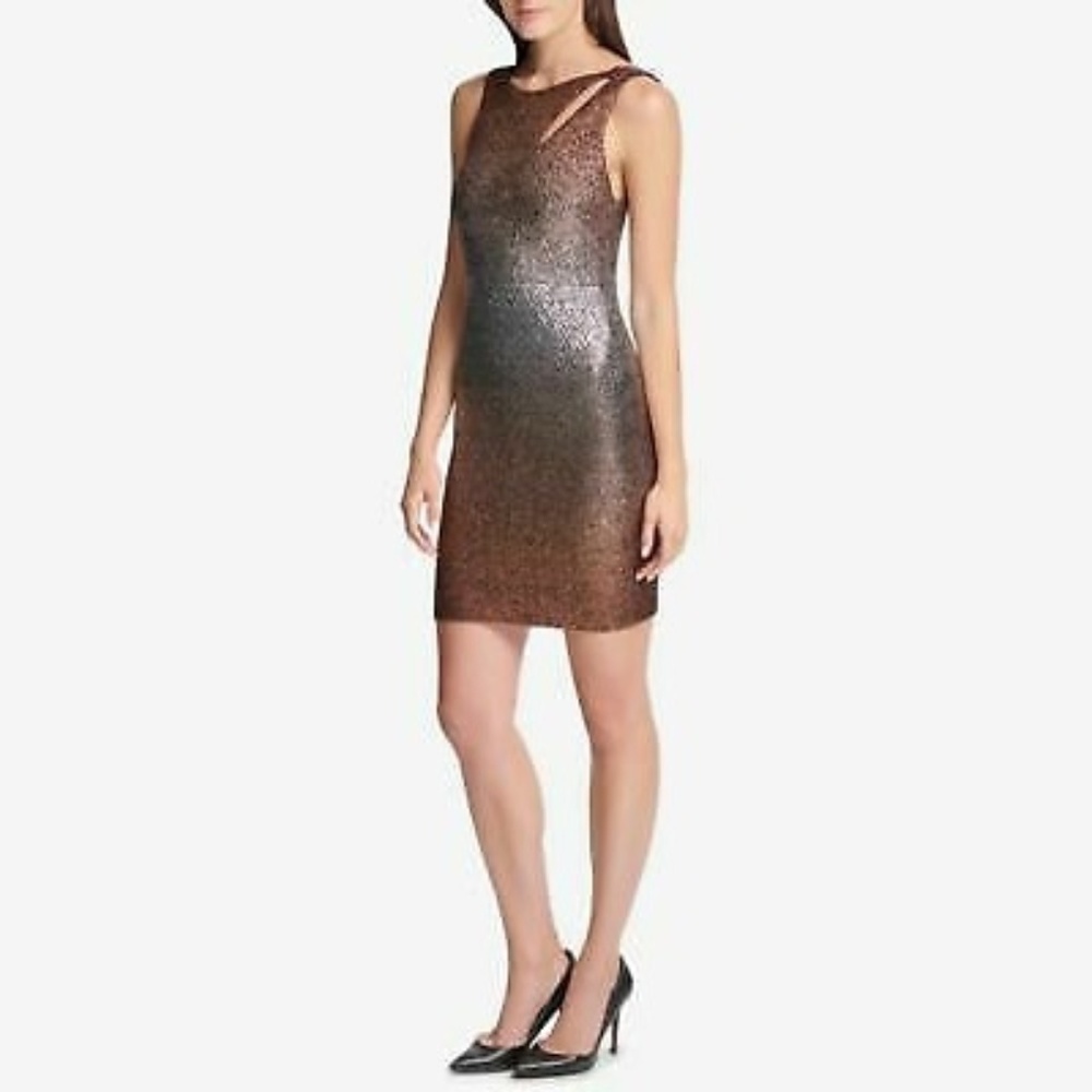 GUESS Ombre Metallic Cut Out Sleeveless Dress